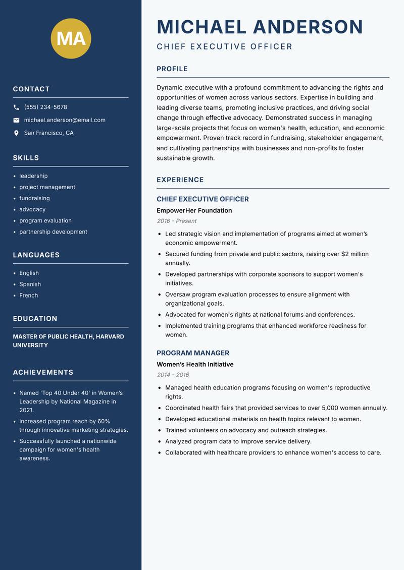 Women Empowerment Executive Resume Preview Example