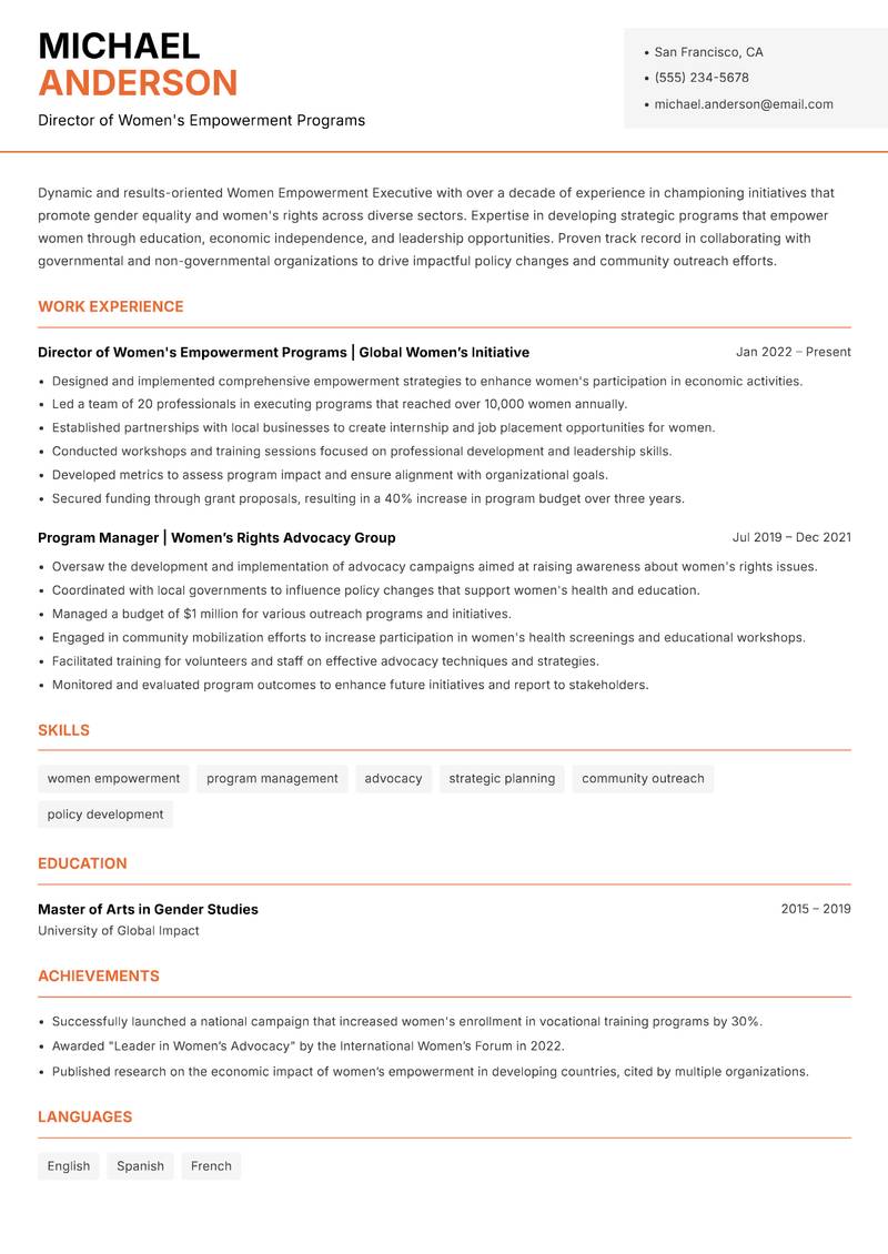 Women Empowerment Executive Resume Template