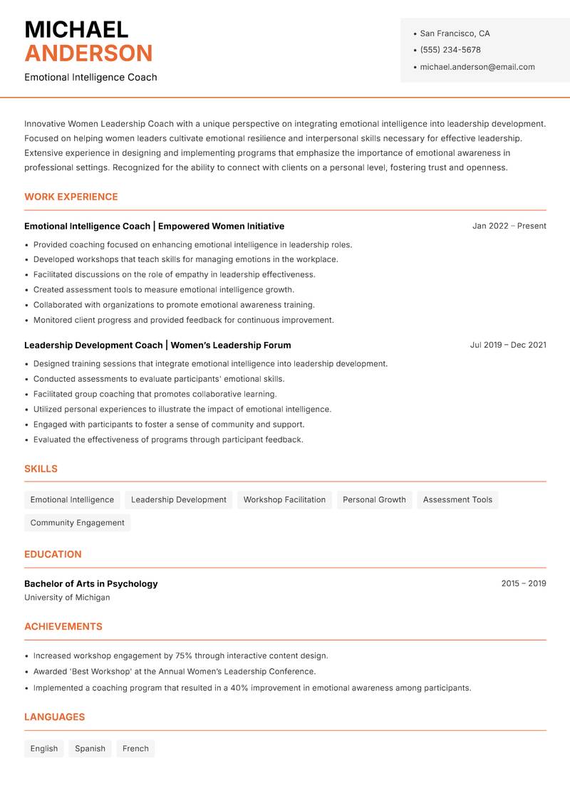 Women Leadership Coach Resume Template