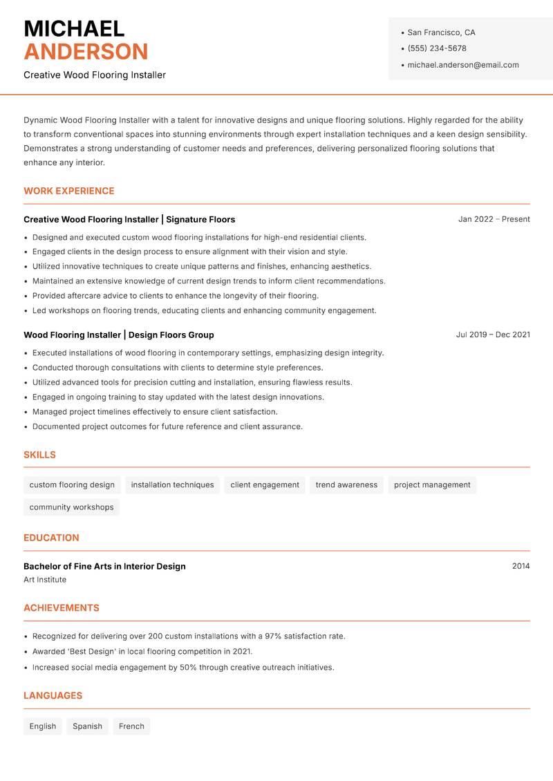 Wood Flooring Installer Resume Template