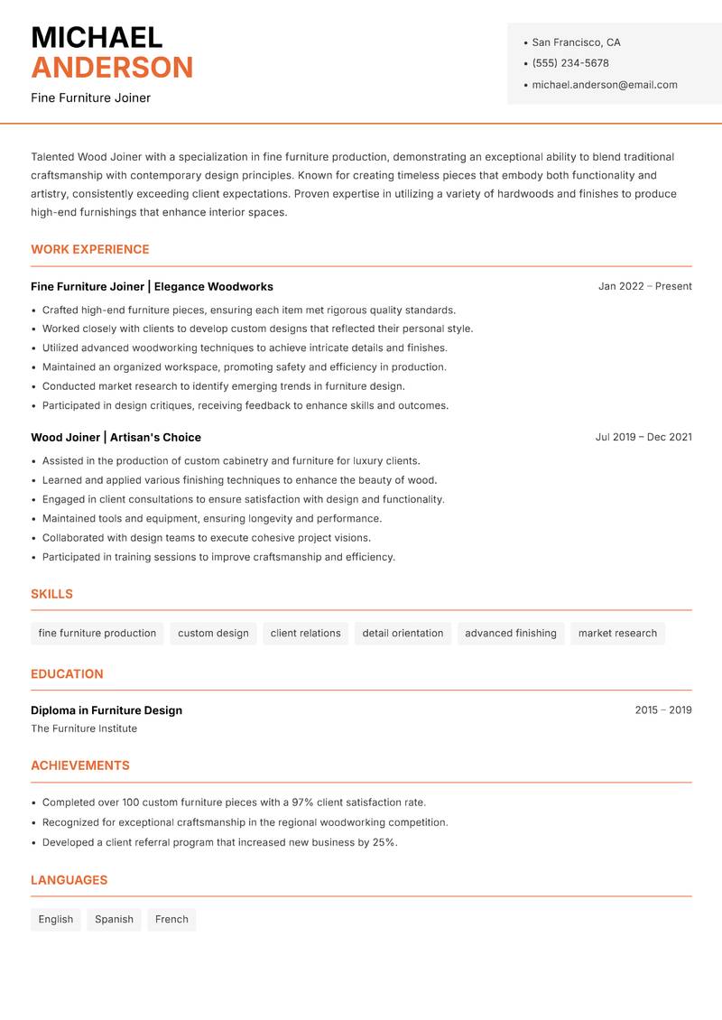 Wood Joiner Resume Template