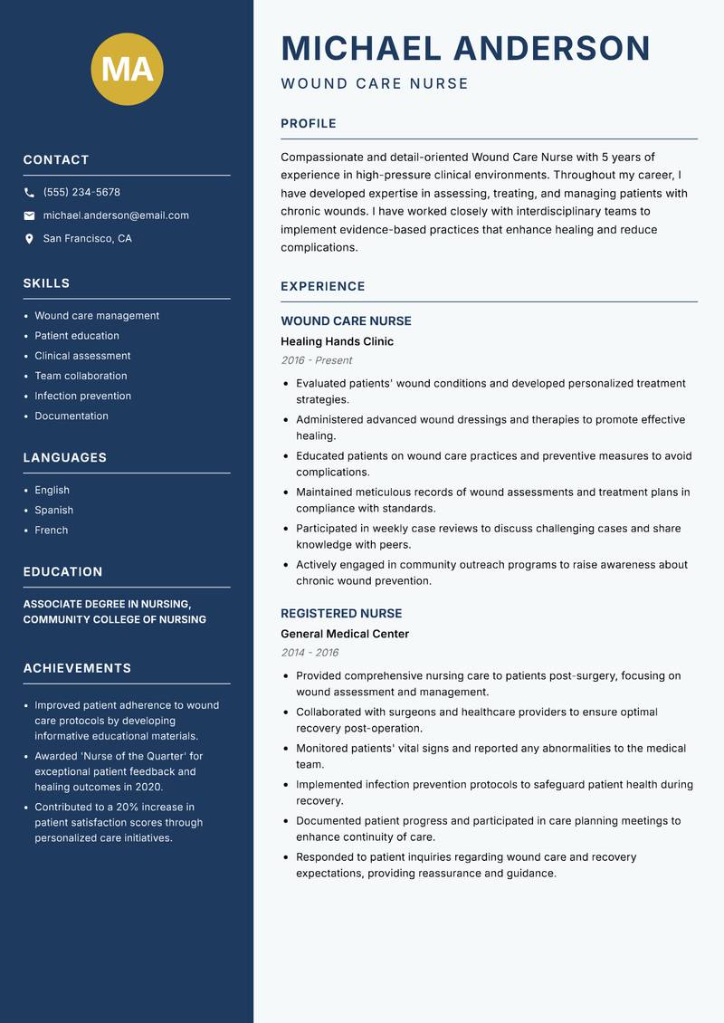 Wound Care Nurse Resume Preview Example