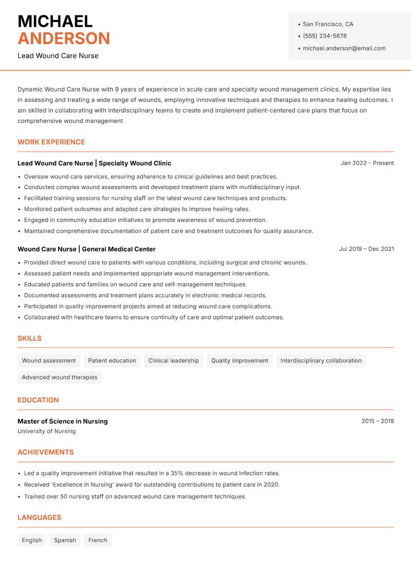 Wound Care Nurse Resume Template