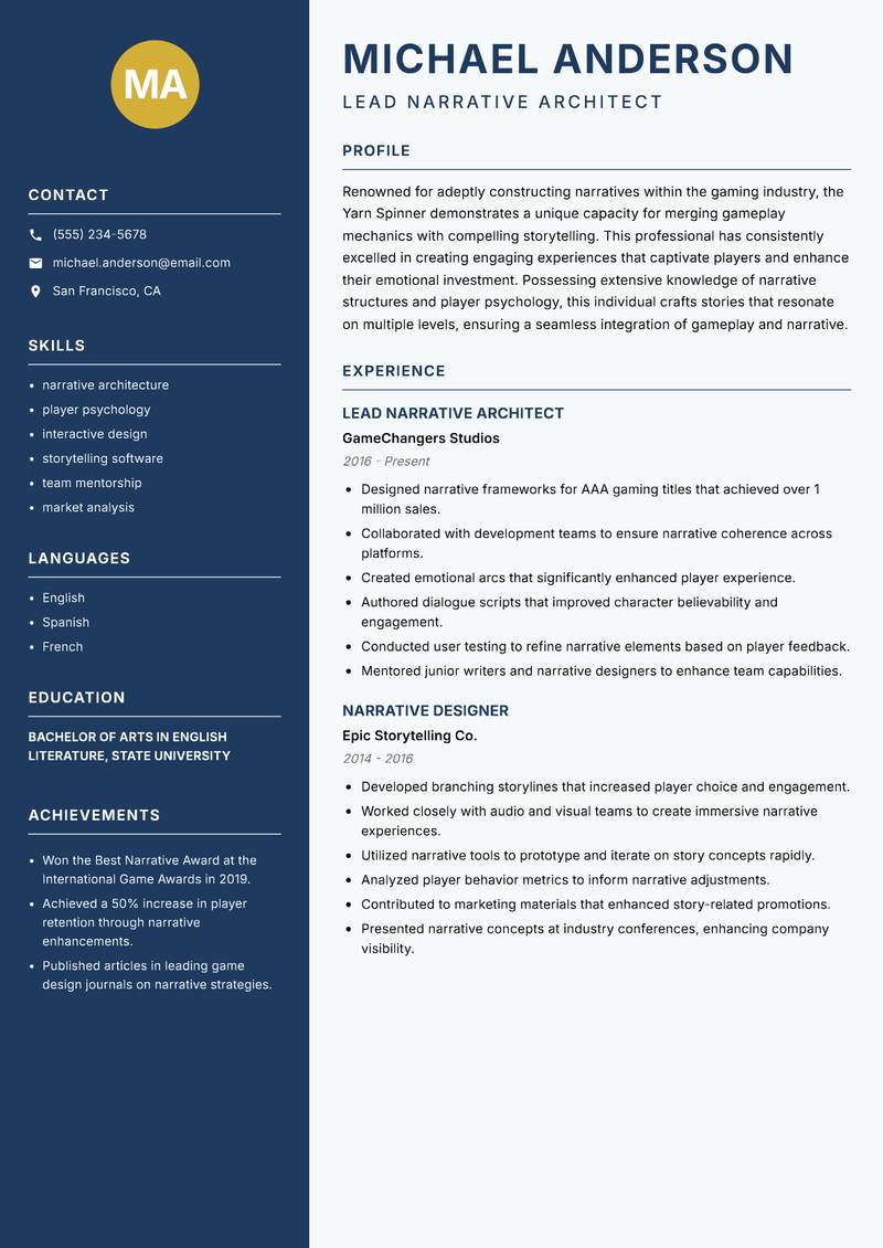 Yarn Spinner Resume Preview Example