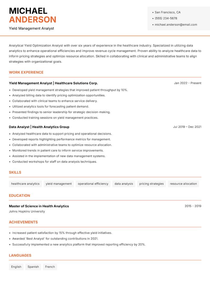 Yield Optimization Analyst Resume Template