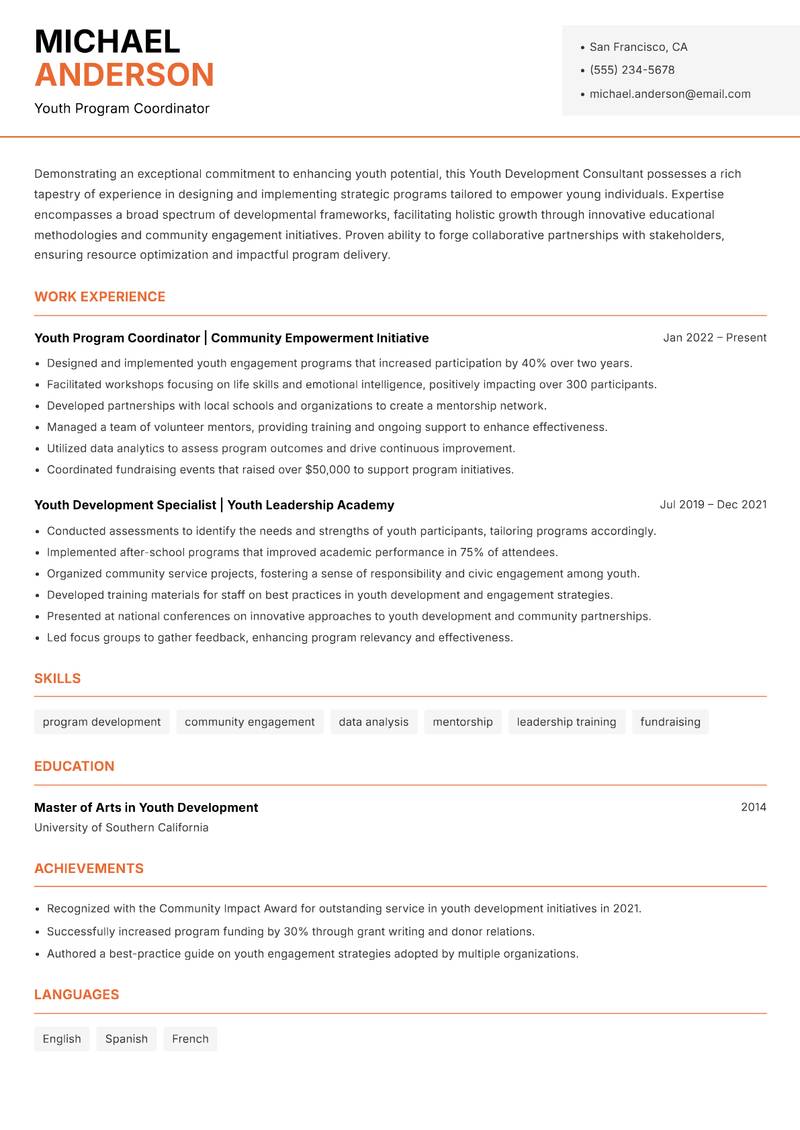 Youth Development Consultant Resume Template