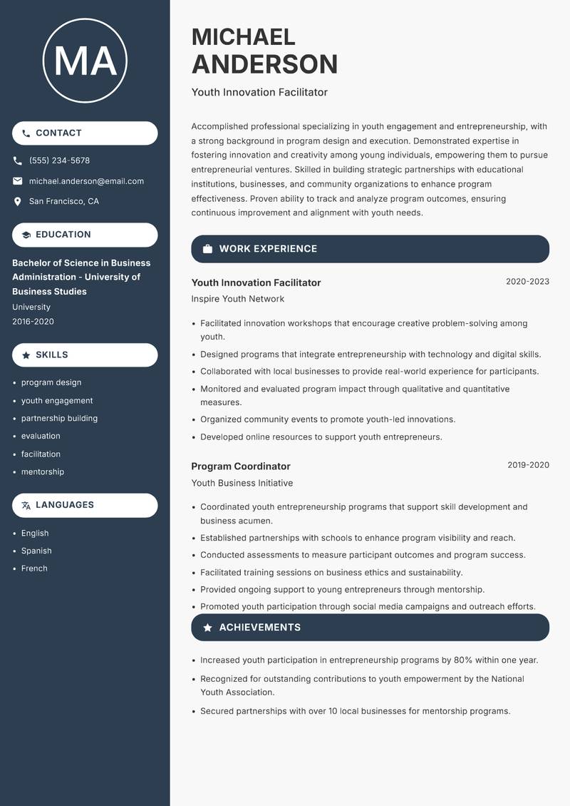 Youth Startup Support Officer Resume Preview Example