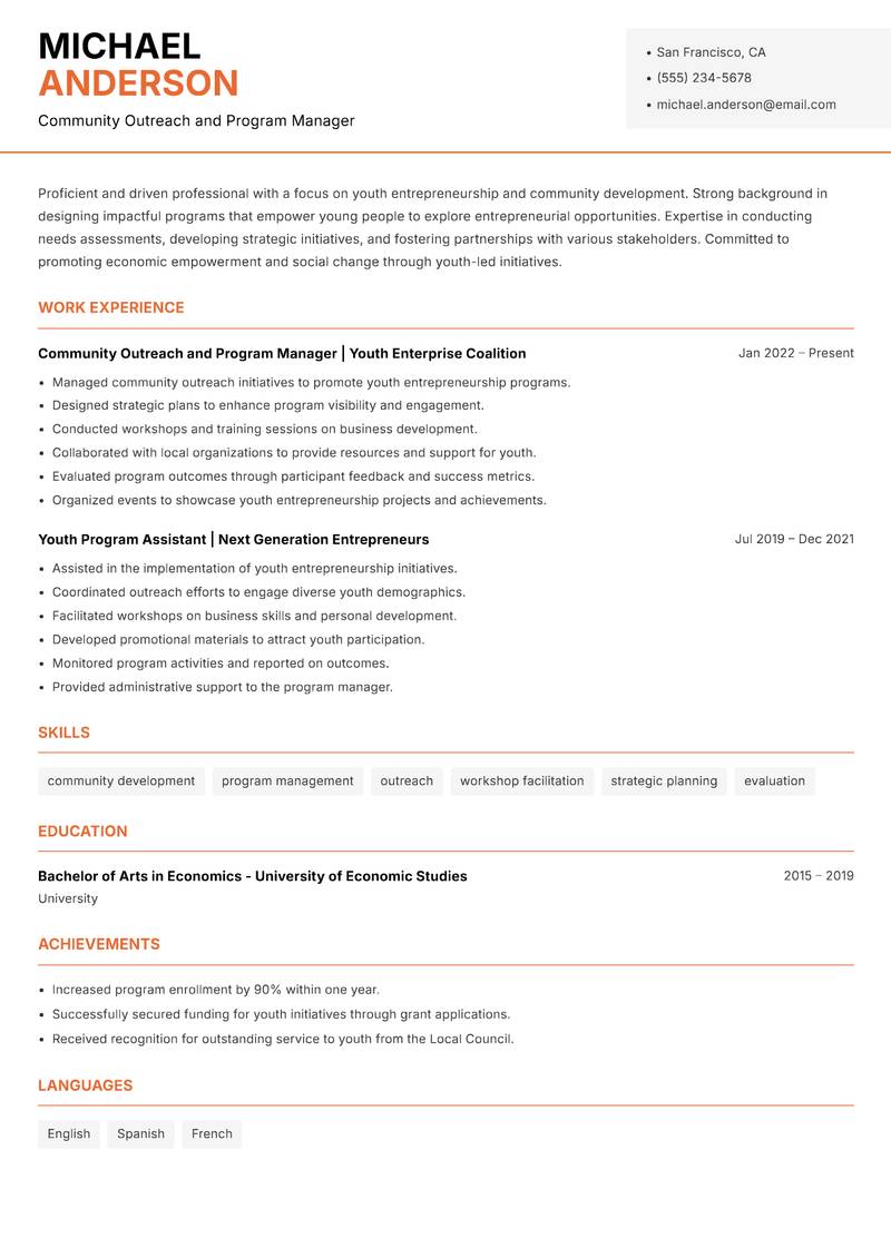 Youth Startup Support Officer Resume Template