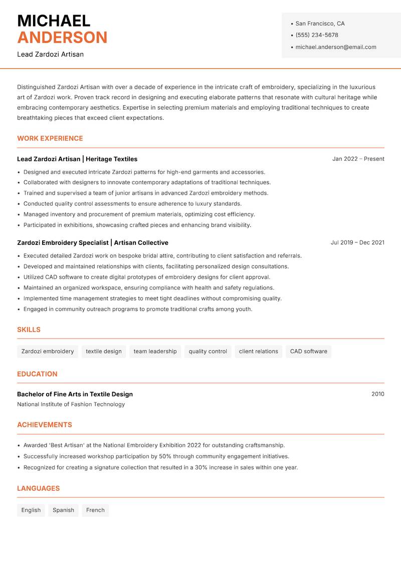Zardozi Artisan Resume Template