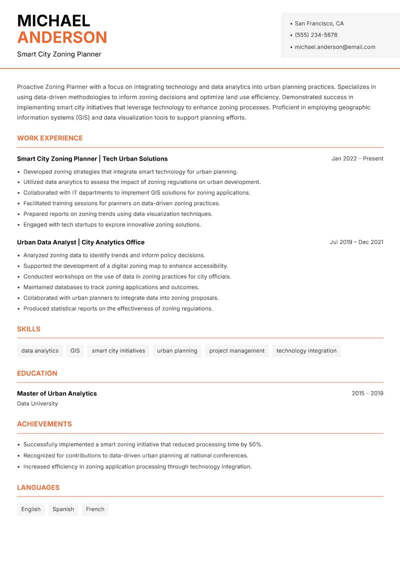 Zoning Planner Resume Template