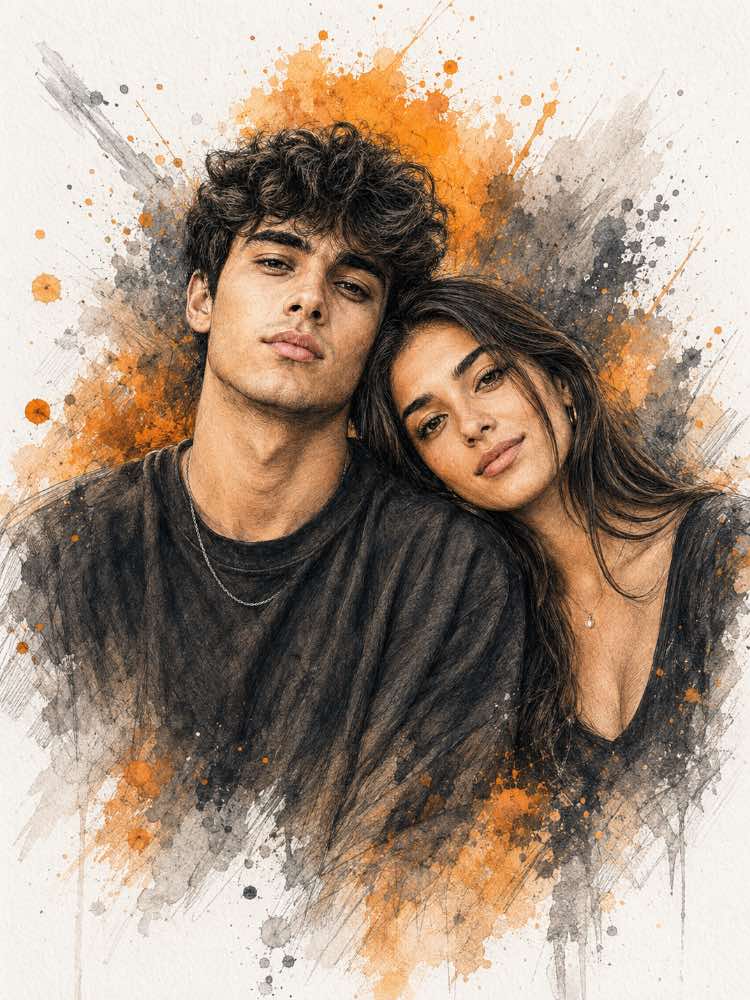 🎨 Elegant Watercolor Couple Portrait — AI image prompt example generated with this prompt