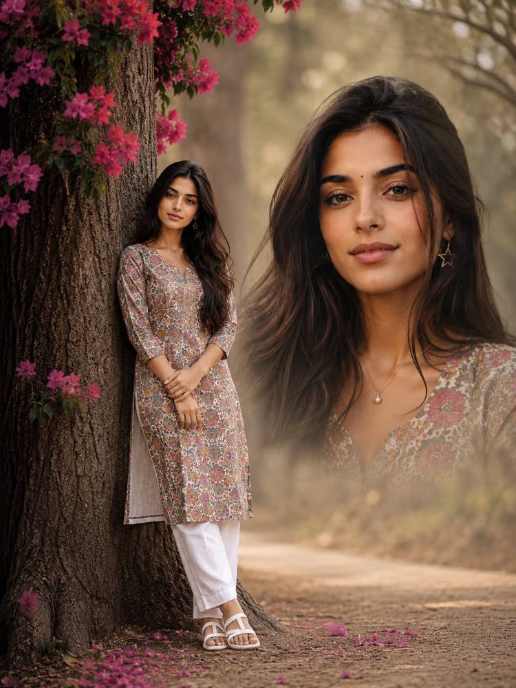 🌸 Dreamy Double Portrait in Bloom — AI image prompt example generated with this prompt