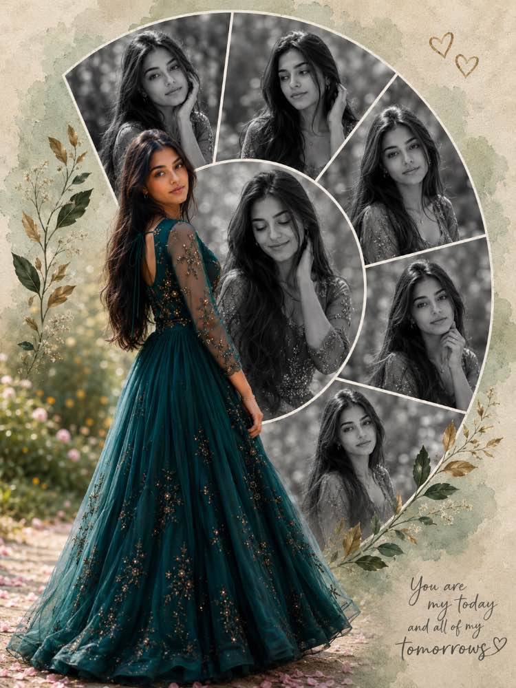 👑 Emerald Memories Collage — AI image prompt example