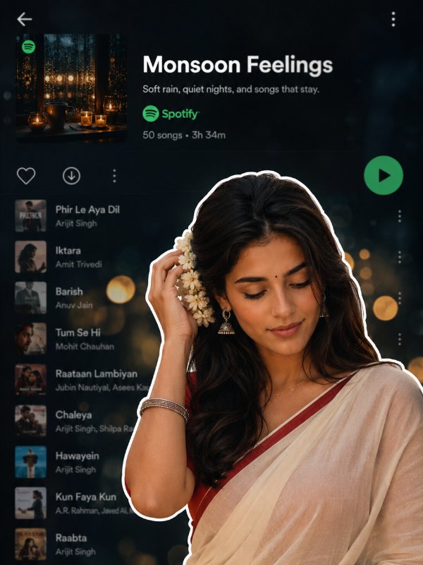 Spotify Aesthetic Kerala Saree Poster — AI image prompt example