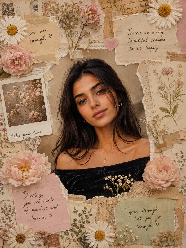 🌸 Vintage Floral Scrapbook Muse — AI image prompt example