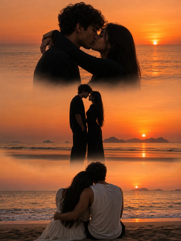 Romantic Sunset Beach Collage — AI image prompt example