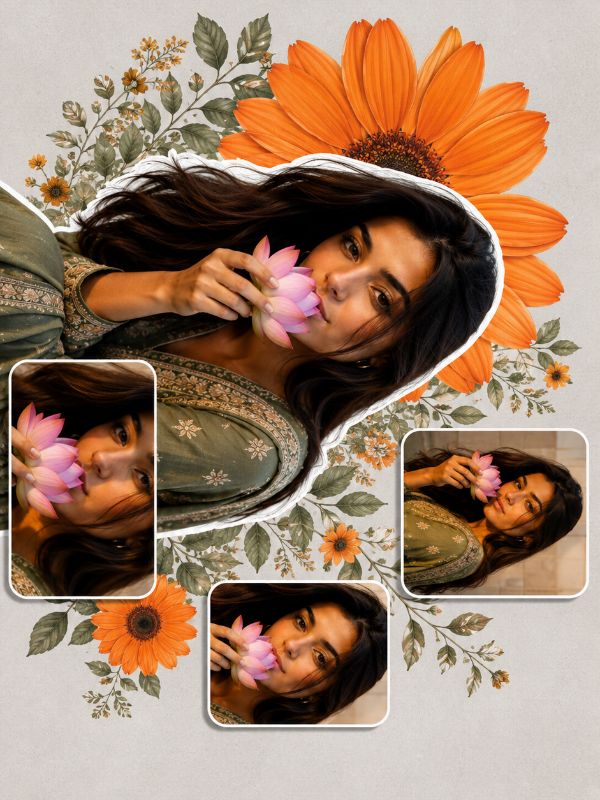 Orange Blossom Lotus Scrapbook Collage — AI image prompt example