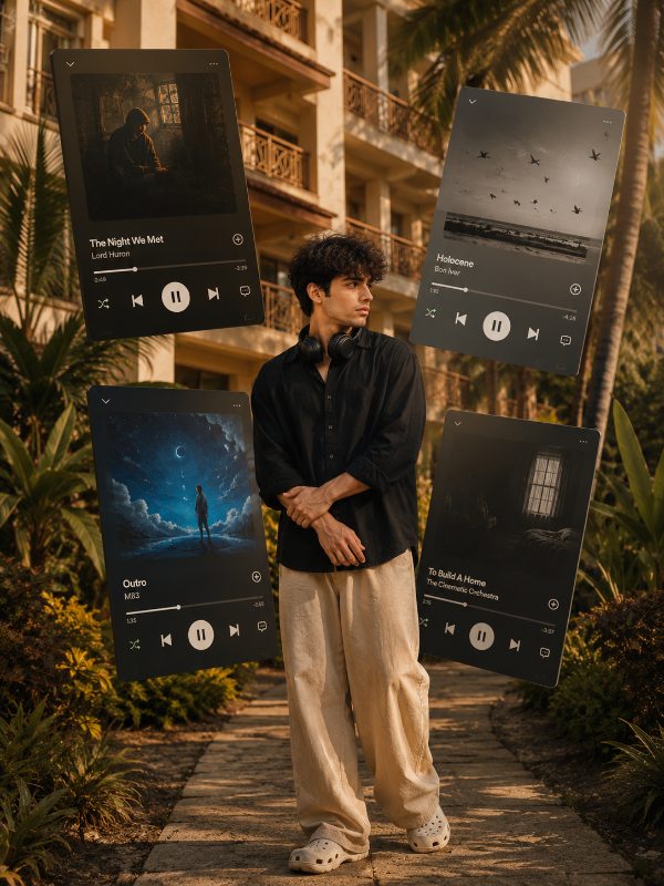 Floating Music Cards Dreamcore Portrait — AI image prompt example