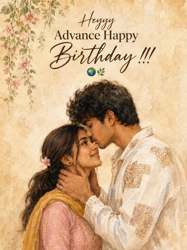Advance Happy Birthday Watercolor Couple Portrait — AI image prompt example