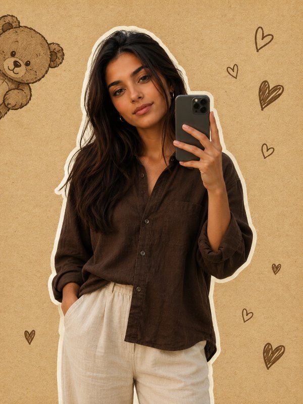📸 Minimalist Teddy Scrapbook Selfie — AI image prompt example