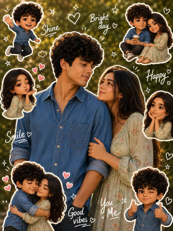 💖 Romantic Chibi Couple Scrapbook — AI image prompt example
