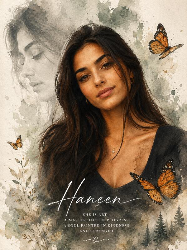 🎨 Elegant Watercolor Double-Exposure Portrait Poster — AI image prompt example