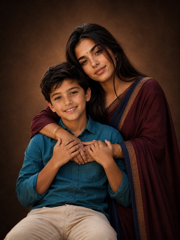 Timeless Mother & Son Studio Portrait — AI image prompt example