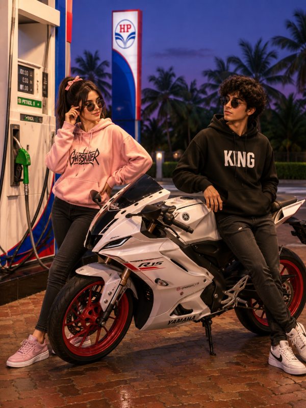 ⛽💖 Blue Hour Fuel Stop Romance — AI image prompt example