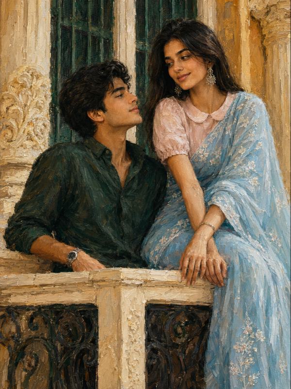 🏛️💙 Timeless Balcony Romance — AI image prompt example