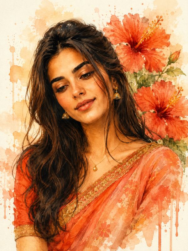 šØ Elegant Watercolor Saree Portrait ā AI image prompt example generated with this prompt