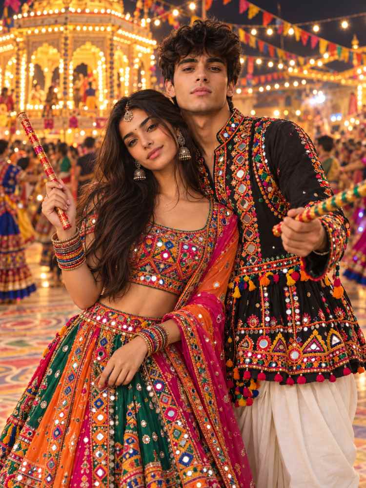 Romantic Navratri Couple Garba Dandiya Night Portrait