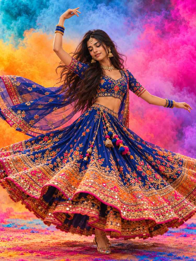 Royal Blue Lehenga Navratri Garba Dance AI Photo Prompt