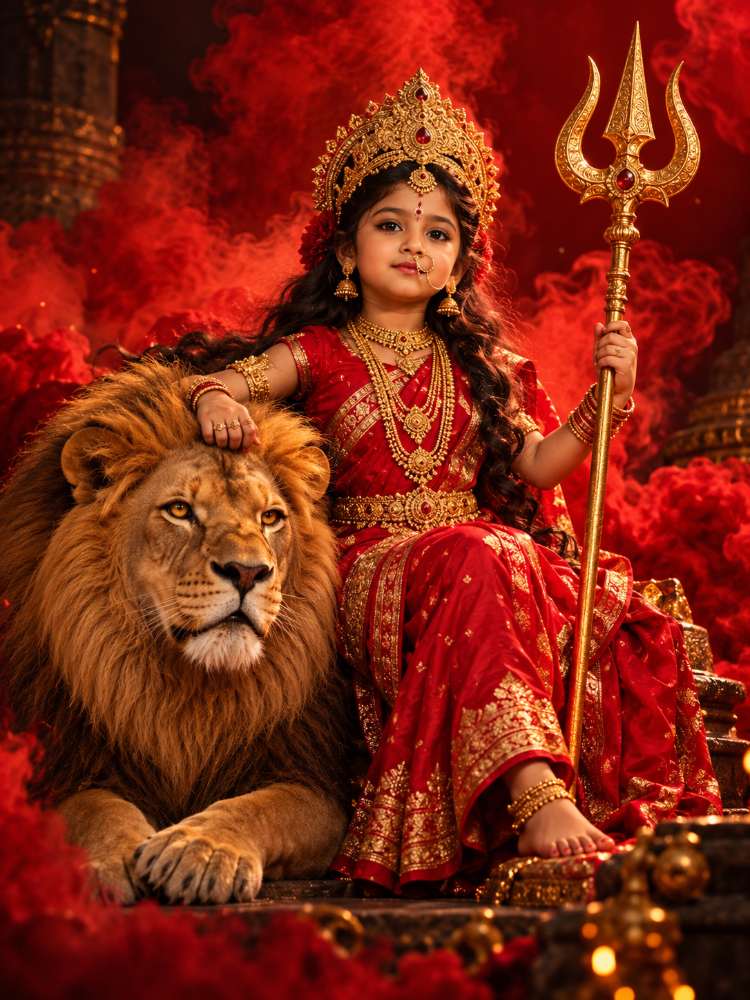 Navratri 2026 AI Photo Prompt – Little Maa Durga with Lion